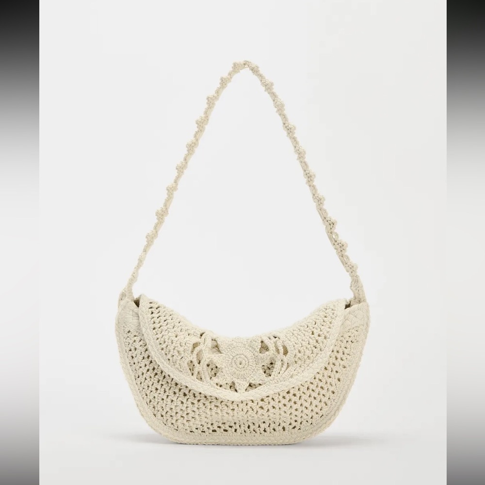 Zara Cream Macrame Crochet Knit Tote